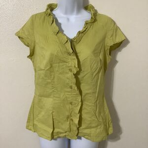 Vintage Y2K Green‎ Fairycore Cottagecore Fairy Ruffle Cotton Button Up Top Sz 10